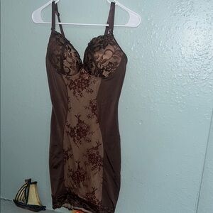 Elegant Brown Lace Chemise